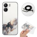 For Xiaomi Redmi 13C 4G / Poco C65 Hollow Marble Pattern TPU Phone Case with Neck Strap Rope(Black)