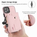 For iPhone 12 Pro Max Crossbody Zipper Card Bag RFID Anti-theft Phone Case(Pink)