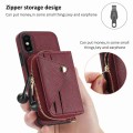 For iPhone XR Crossbody Zipper Card Bag RFID Anti-theft Phone Case(Wine Red)