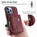 For iPhone 13 Pro Crossbody Zipper Card Bag RFID Anti-theft Phone Case(Wine Red)