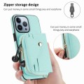 For iPhone 13 Crossbody Zipper Card Bag RFID Anti-theft Phone Case(Mint Green)