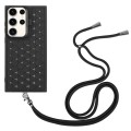 For Samsung Galaxy S24 Ultra 5G Honeycomb Radiating Lens Holder Magsafe Phone Case with Lanyard(Blac