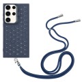 For Samsung Galaxy S24 Ultra 5G Honeycomb Radiating Lens Holder Magsafe Phone Case with Lanyard(Blue