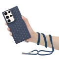 For Samsung Galaxy S24 Ultra 5G Honeycomb Radiating Lens Holder Magsafe Phone Case with Lanyard(Blue