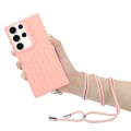 For Samsung Galaxy S24 Ultra 5G Honeycomb Radiating Lens Holder Magsafe Phone Case with Lanyard(Pink