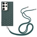 For Samsung Galaxy S24 Ultra 5G Honeycomb Radiating Lens Holder Magsafe Phone Case with Lanyard(Gree