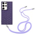 For Samsung Galaxy S24 Ultra 5G Honeycomb Radiating Lens Holder Magsafe Phone Case with Lanyard(Purp
