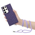 For Samsung Galaxy S24 Ultra 5G Honeycomb Radiating Lens Holder Magsafe Phone Case with Lanyard(Purp