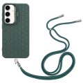 For Samsung Galaxy S24 5G Honeycomb Radiating Lens Holder Magsafe Phone Case with Lanyard(Green)