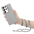 For Samsung Galaxy S23 Ultra 5G Honeycomb Radiating Lens Holder Magsafe Phone Case with Lanyard(Grey