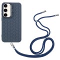 For Samsung Galaxy S23 5G Honeycomb Radiating Lens Holder Magsafe Phone Case with Lanyard(Blue)