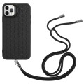 For iPhone 15 Pro Max Honeycomb Radiating Lens Holder Magsafe Phone Case with Lanyard(Black)