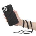 For iPhone 15 Pro Max Honeycomb Radiating Lens Holder Magsafe Phone Case with Lanyard(Black)