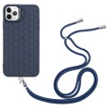 For iPhone 15 Pro Max Honeycomb Radiating Lens Holder Magsafe Phone Case with Lanyard(Blue)