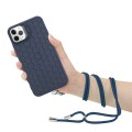 For iPhone 15 Pro Max Honeycomb Radiating Lens Holder Magsafe Phone Case with Lanyard(Blue)