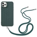 For iPhone 15 Pro Max Honeycomb Radiating Lens Holder Magsafe Phone Case with Lanyard(Green)