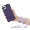 For iPhone 15 Pro Max Honeycomb Radiating Lens Holder Magsafe Phone Case with Lanyard(Purple)