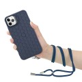 For iPhone 15 Pro Honeycomb Radiating Lens Holder Magsafe Phone Case with Lanyard(Blue)