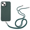 For iPhone 15 Plus Honeycomb Radiating Lens Holder Magsafe Phone Case with Lanyard(Green)