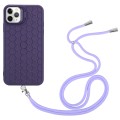 For iPhone 14 Pro Honeycomb Radiating Lens Holder Magsafe Phone Case with Lanyard(Purple)