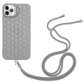 For iPhone 14 Pro Honeycomb Radiating Lens Holder Magsafe Phone Case with Lanyard(Grey)