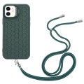 For iPhone 12 Honeycomb Radiating Lens Holder Magsafe Phone Case with Lanyard(Green)