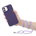 For iPhone 12 Honeycomb Radiating Lens Holder Magsafe Phone Case with Lanyard(Purple)