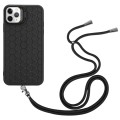 For iPhone 12 Pro Honeycomb Radiating Lens Holder Magsafe Phone Case with Lanyard(Black)