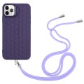 For iPhone 12 Pro Honeycomb Radiating Lens Holder Magsafe Phone Case with Lanyard(Purple)