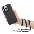 For iPhone 12 Pro Max Honeycomb Radiating Lens Holder Magsafe Phone Case with Lanyard(Black)