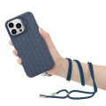 For iPhone 12 Pro Max Honeycomb Radiating Lens Holder Magsafe Phone Case with Lanyard(Blue)