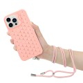 For iPhone 12 Pro Max Honeycomb Radiating Lens Holder Magsafe Phone Case with Lanyard(Pink)