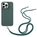 For iPhone 12 Pro Max Honeycomb Radiating Lens Holder Magsafe Phone Case with Lanyard(Green)