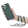 For iPhone 12 Pro Max Honeycomb Radiating Lens Holder Magsafe Phone Case with Lanyard(Green)