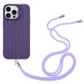 For iPhone 12 Pro Max Honeycomb Radiating Lens Holder Magsafe Phone Case with Lanyard(Purple)