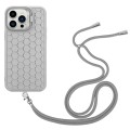 For iPhone 12 Pro Max Honeycomb Radiating Lens Holder Magsafe Phone Case with Lanyard(Grey)