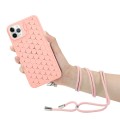 For iPhone 11 Pro Max Honeycomb Radiating Lens Holder Magsafe Phone Case with Lanyard(Pink)
