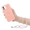 For iPhone 11 Honeycomb Radiating Lens Holder Magsafe Phone Case with Lanyard(Pink)