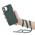 For iPhone 11 Honeycomb Radiating Lens Holder Magsafe Phone Case with Lanyard(Green)