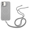 For iPhone 11 Honeycomb Radiating Lens Holder Magsafe Phone Case with Lanyard(Grey)