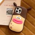 For iPhone 12 3D Fun Braid Girl Silicone Phone Case(Pinch Mouth)