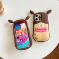 For iPhone 12 3D Fun Braid Girl Silicone Phone Case(Pinch Mouth)