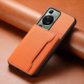 For Huawei P60 Calf Texture Card Bag Design Full Coverage Phone Case(Orange)
