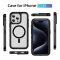 For iPhone 15 Guard Magsafe Magnetic Ring Matte Phone Case(Black+Transparent)
