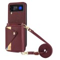 For Samsung Galaxy Z Flip4 5G Crossbody Zipper Card Bag RFID Anti-theft Phone Case(Wine Red)