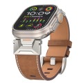 For Apple Watch SE 2023 44mm Mecha Style Leather Watch Band(Dark Brown)