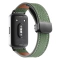 For Samsung Galaxy Fit 3 Litchi Texture Magnetic Black Buckle Leather Watch Band(Dark Green)