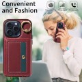 For iPhone 15 Pro Crossbodys Card Bag Ring Holder Leather Phone Case(Red)