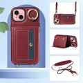 For iPhone 15 Plus Crossbodys Card Bag Ring Holder Leather Phone Case(Red)
