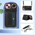 For iPhone 15 Plus Crossbodys Card Bag Ring Holder Leather Phone Case(Black)